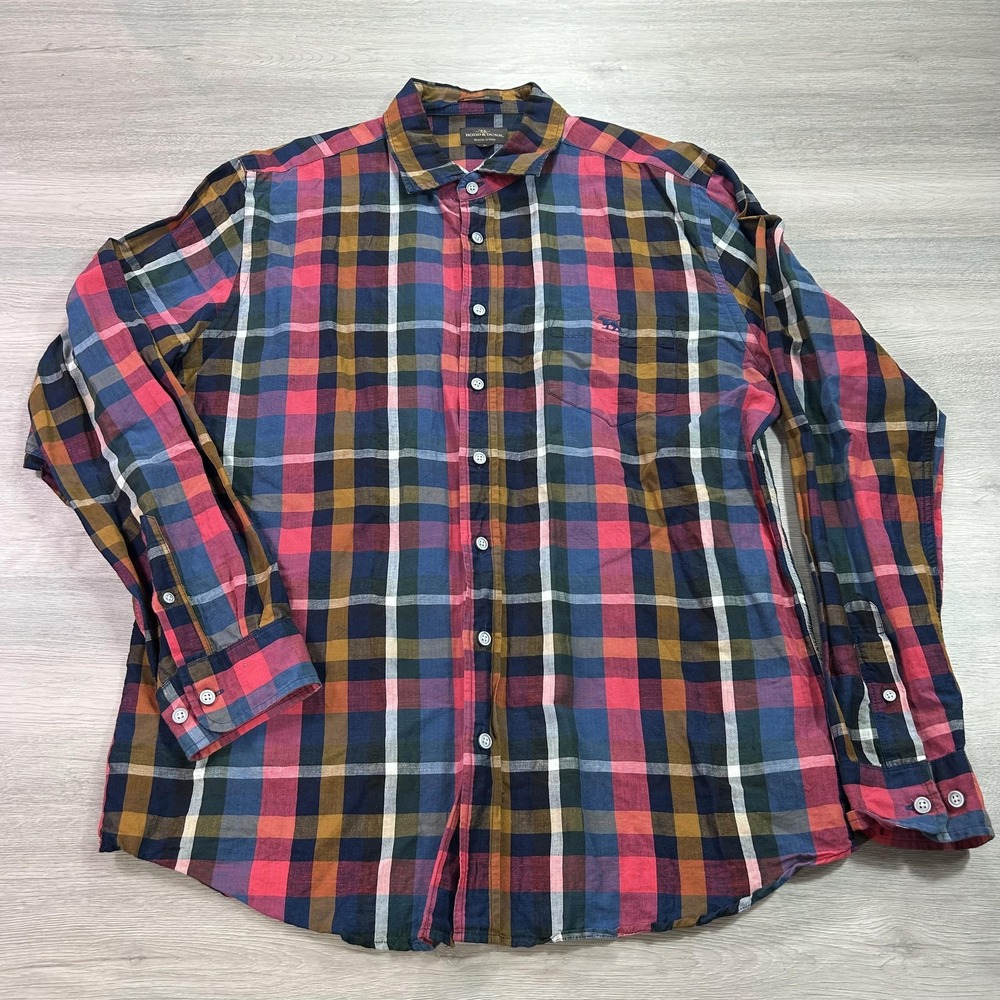 Rodd & Gunn Shirt Mens XL Multicolor Plaid Linen Cotton Button Down Original Fit